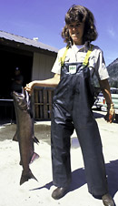 A bióloga de pesca e salmão
